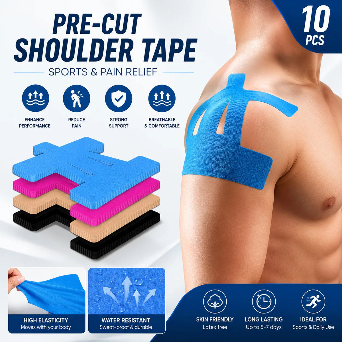 FDA-Registered Fast-Acting Shoulder & Knee Pain Relief Tape Breathable & Sweatproof Latex-Free