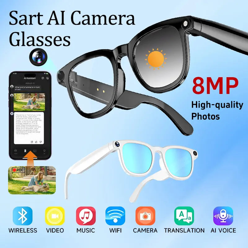 Next-Gen AI Smart Glasses 8MP Camera, 160+ Languages & Hands-Free Video