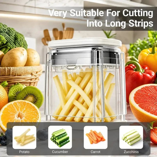 Fingersafe French Fry Cutter Stainless Steel Potato Slicer with Detachable Interchangeable Blades