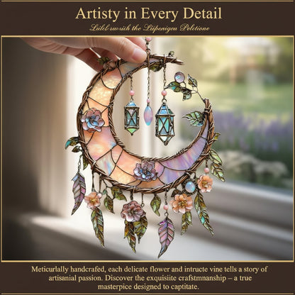 Hand-Painted Moon and Floral Window Decor