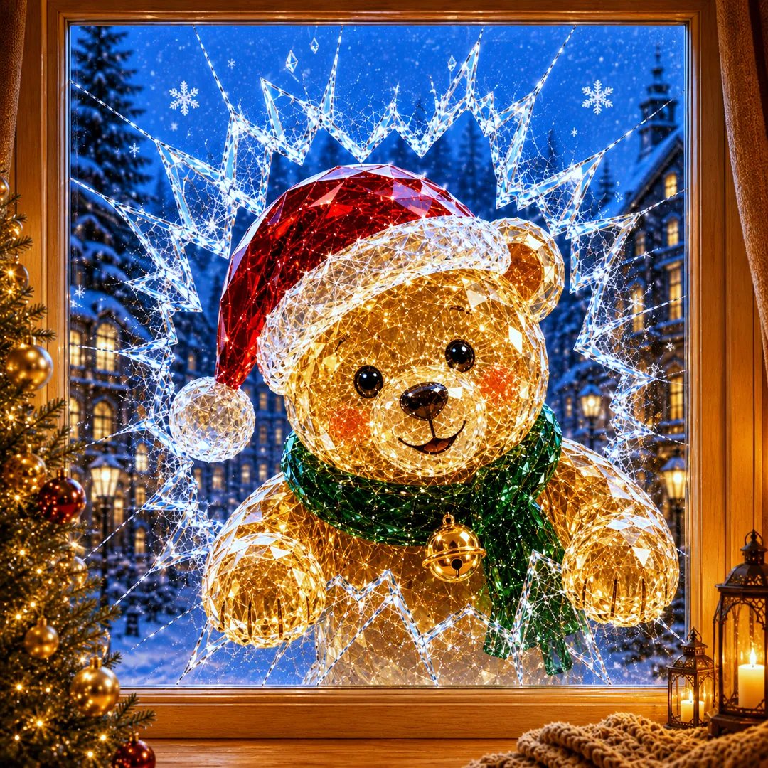 19.7'' Crystal Christmas Break-In Window Decal Shattered-Glass Holiday Window Decoration