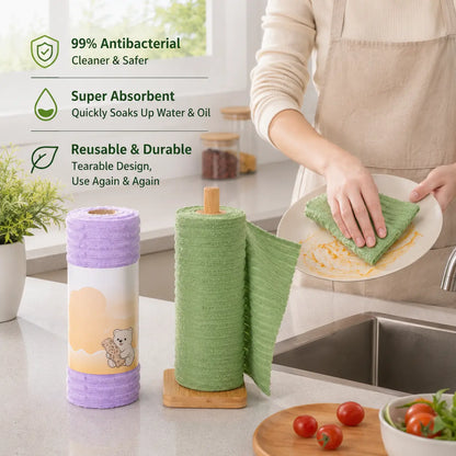 Tearable Reusable Cleaning Cloth Roll, Washable Absorbent Towels for Kitchen & Household Cleaning
