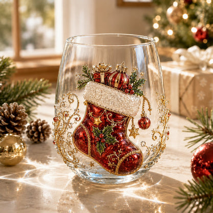 Christmas 3D Christmas Glass Art Cup | Luxury Raised Holiday Glassware for Drinks, Decor & Christmas Gifts