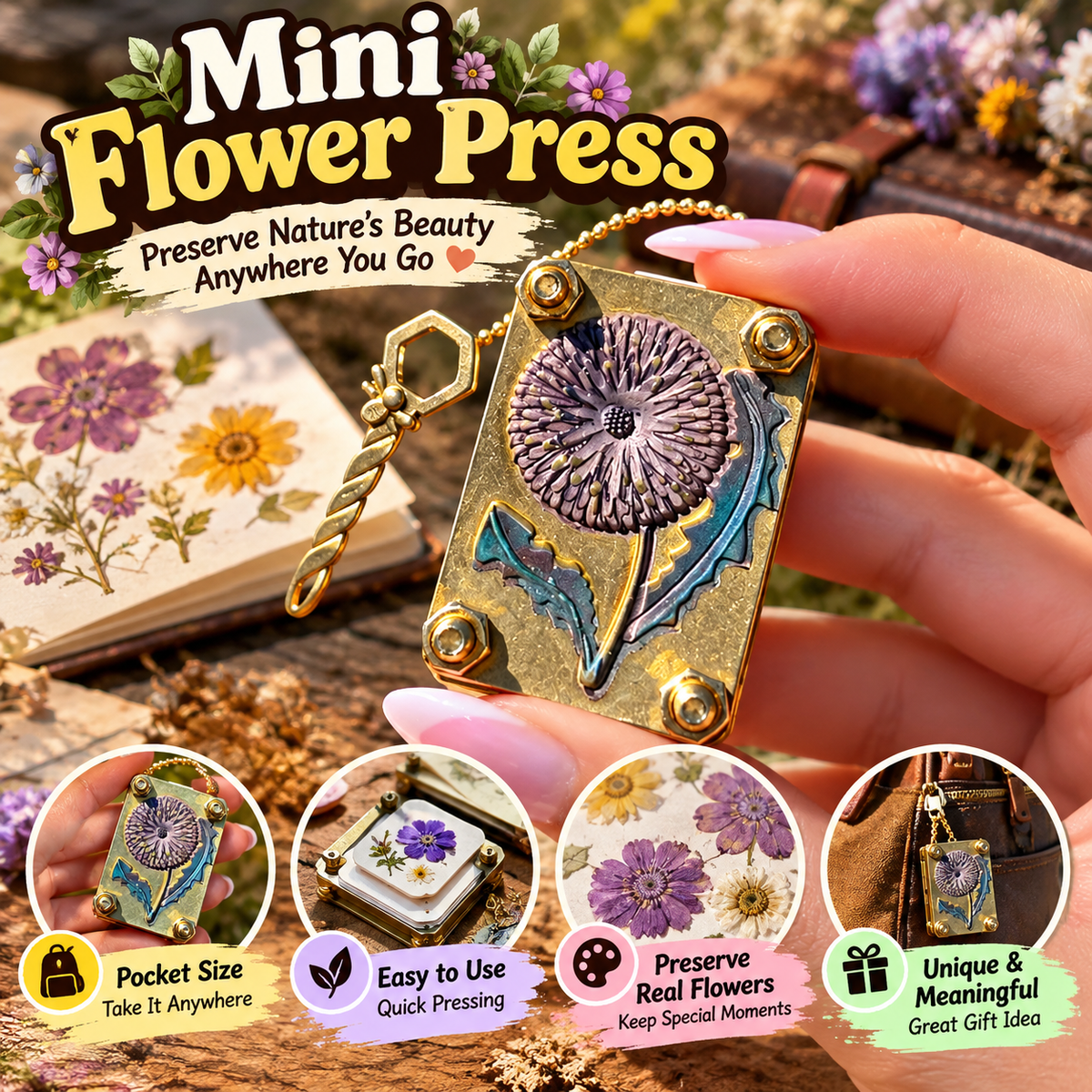 Mini Flower Press Portable Pocket Press for Flowers & Leaves
