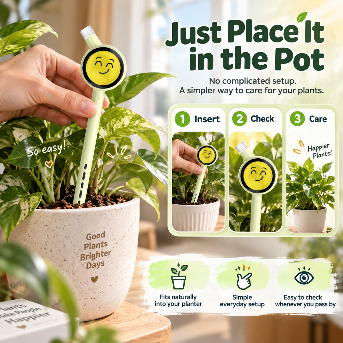 Smart Plant Care Sensor 4-in-1 Emoji Plant Monitor