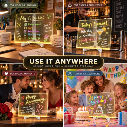 Reusable Acrylic LED Message Board Light-Up Writing & Drawing Display