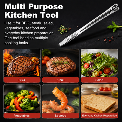 Stainless Steel BBQ Tongs Heavy-Duty Grill Tool for Easy Flipping & Serving