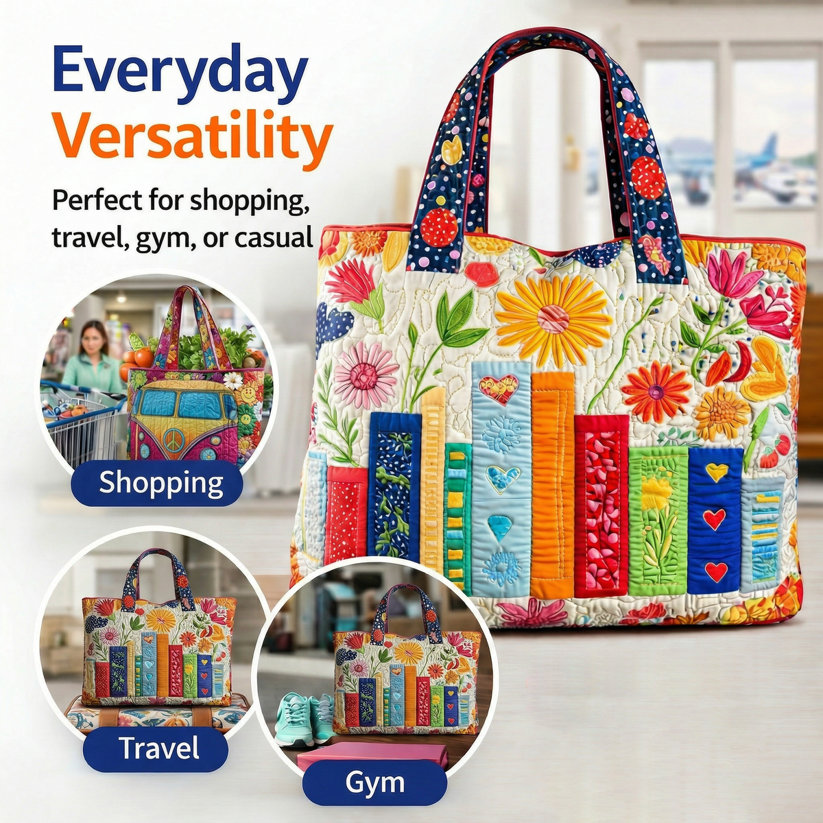 Retro Hippie Van Quilted Tote Boho Style Meets Everyday Function
