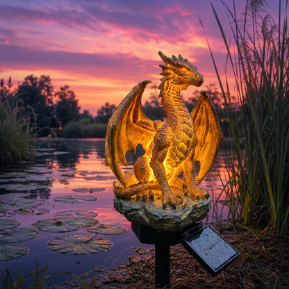 🐉Golden Ember Solar Dragon Outdoor Statue Light, Fantasy Garden Decor