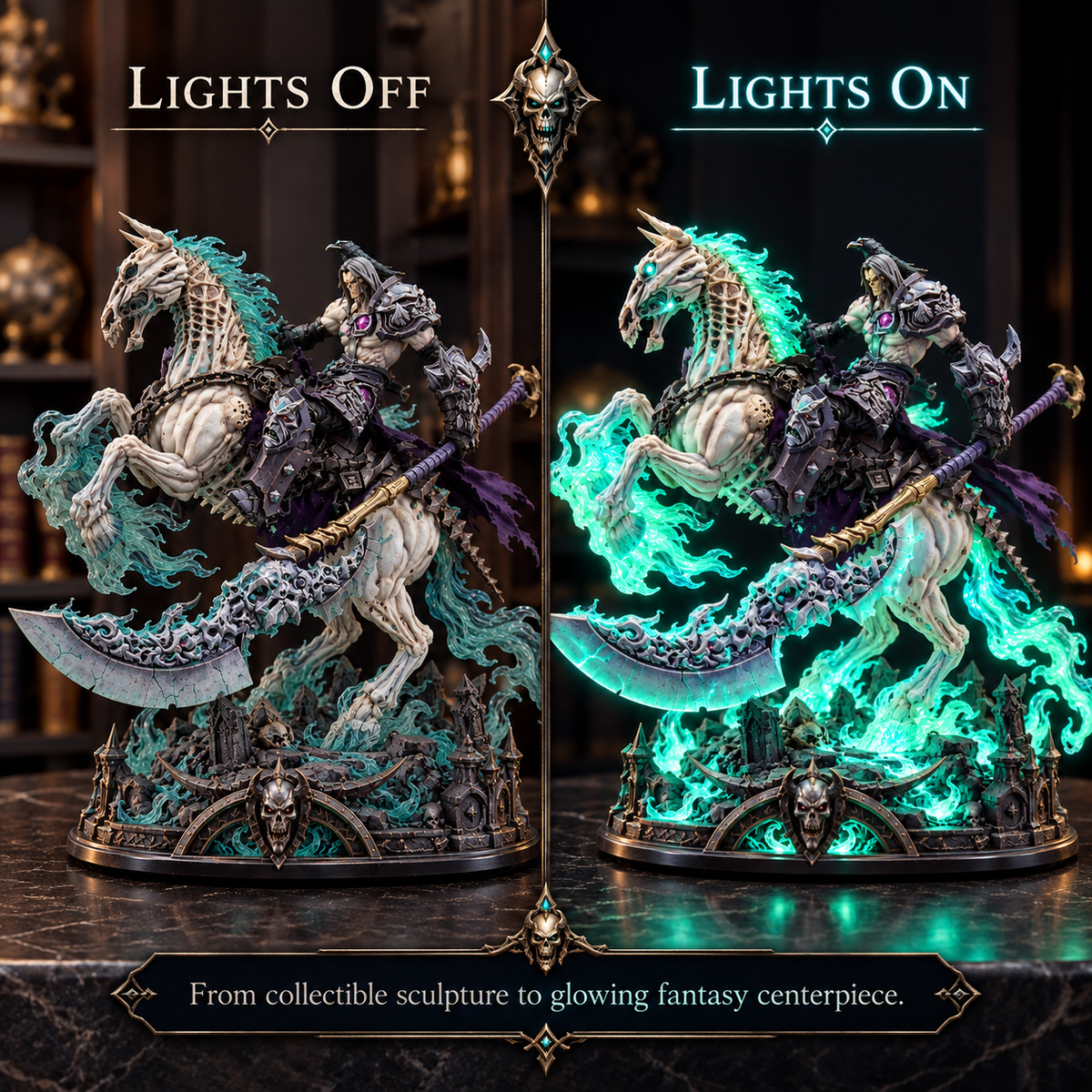 Wraith Rider Soulfire Horseman Lamp Gothic Undead Knight Collector Light