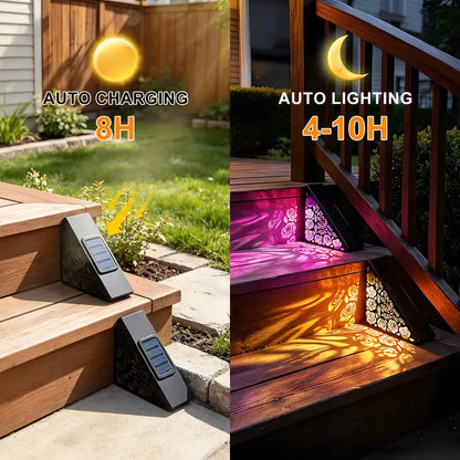 Solar outdoor step lights, IP65 waterproof LED deck/stair lights, color-changing gradient lighting