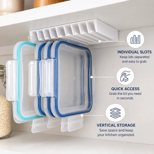 LidLoft 10-Slot Lid Organizer Home Storage Holder for Kitchen Cabinet, Drawer, Shelf, Wall Mount Use