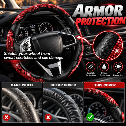 Sparkly Crystal Carbon Fiber Steering Wheel Protection Set
