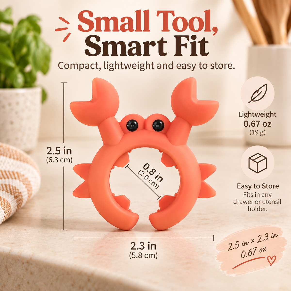 Cute Crab Silicone Utensil Holder and Pot Lid Lifter