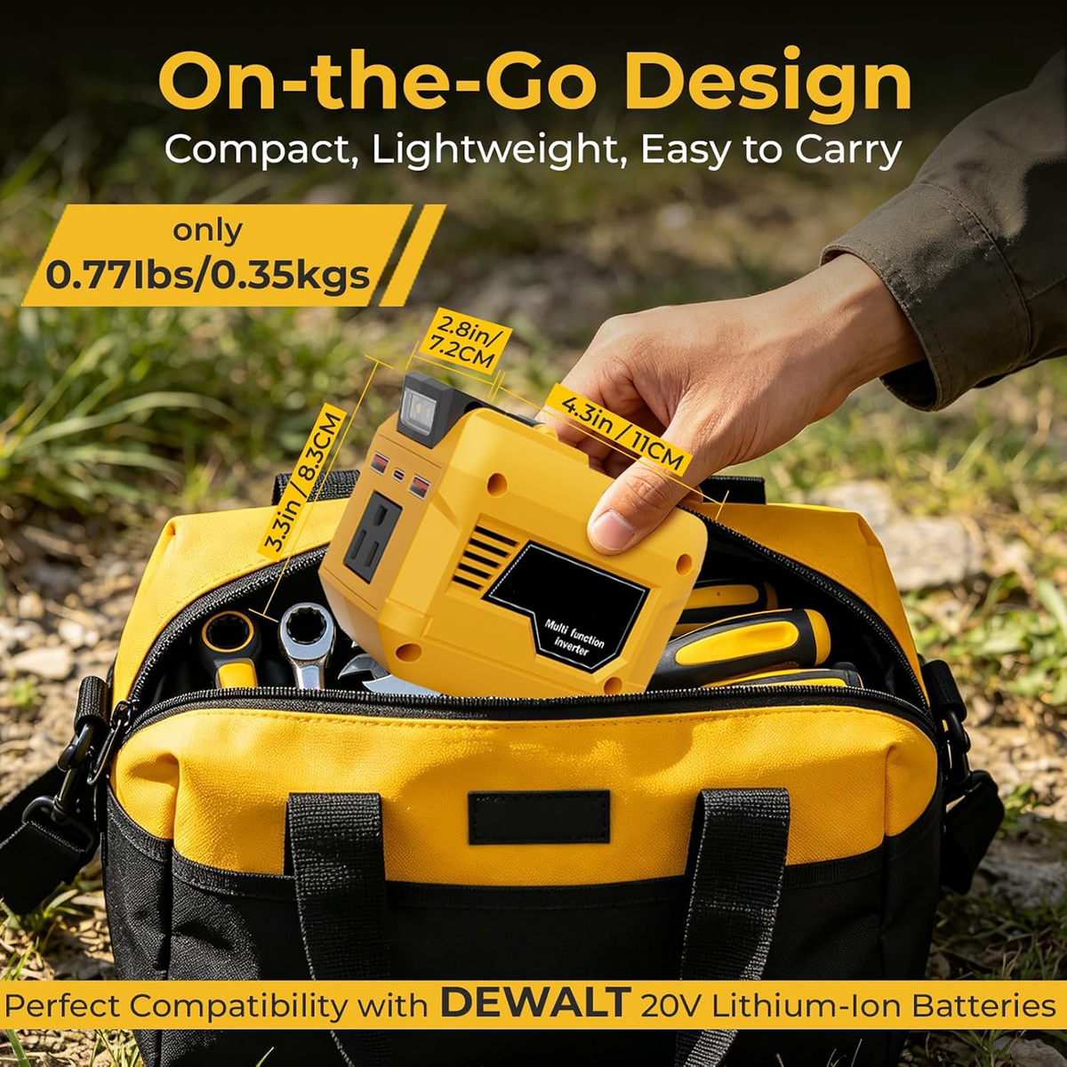 250W Power Inverter Compatible with DeWALT 20V Battery Converter