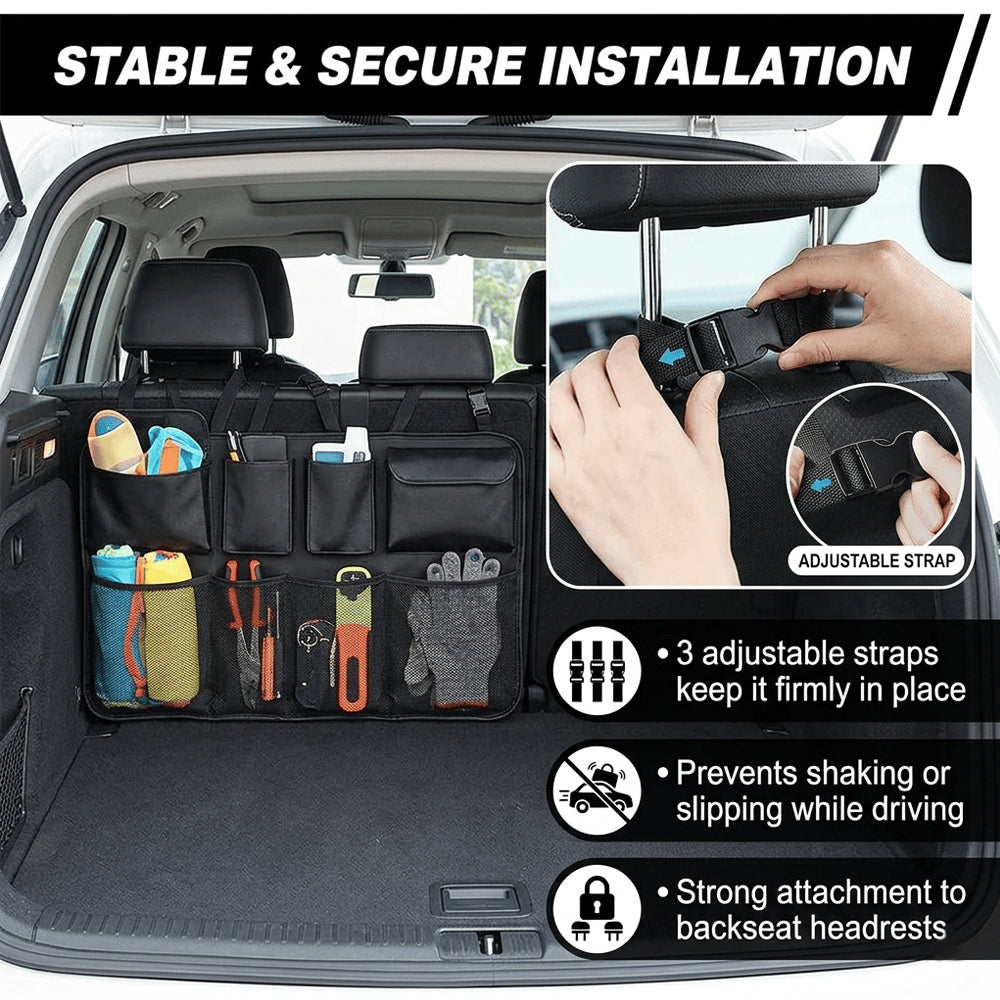 Car Trunk Organizer Hanging Storage with 8 Pockets for SUVs & Trucks