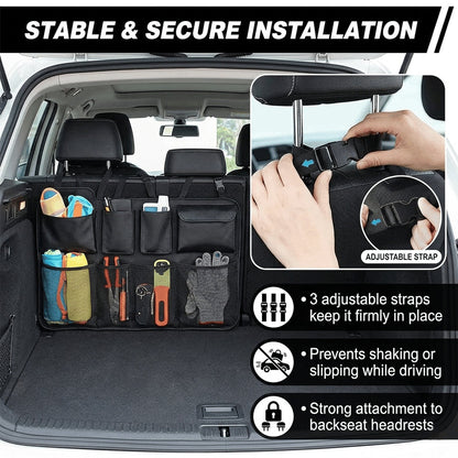 Car Trunk Organizer Hanging Storage with 8 Pockets for SUVs & Trucks