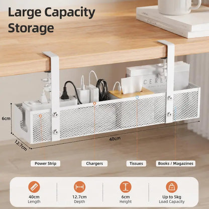 No-Drill Under Desk Cable Organizer Hide Cables & Power Strips for a Cleaner Workspace