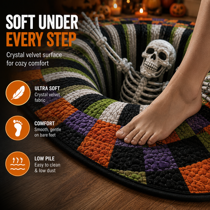 Halloween 3D Bottomless Illusion Rug Skeleton Pit Non-Slip Crystal Velvet Mat