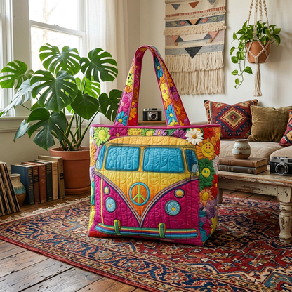 Retro Hippie Van Quilted Tote Boho Style Meets Everyday Function