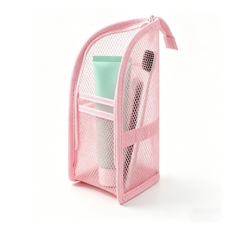 Portable Quick-Dry Mesh Toiletry Bags Hanging Travel Organizers with Toothbrush Slots