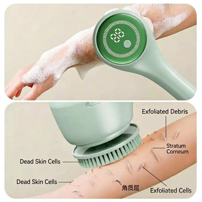 Electric Long Handle Shower Back Scrubber IPX Waterproof | 5 Brush Heads & 3 Speeds