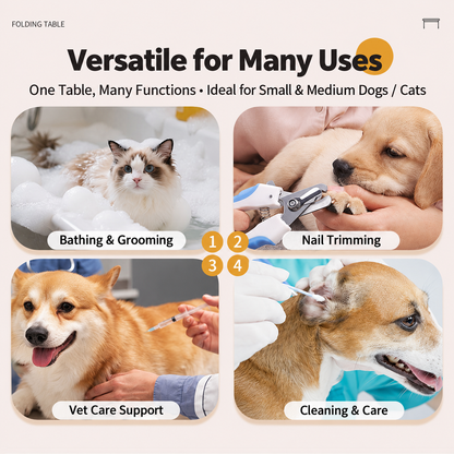 Foldable Pet Grooming & Bath Stand Hands-Free Washing, Trimming & Drying Table for Cats & Small Dogs