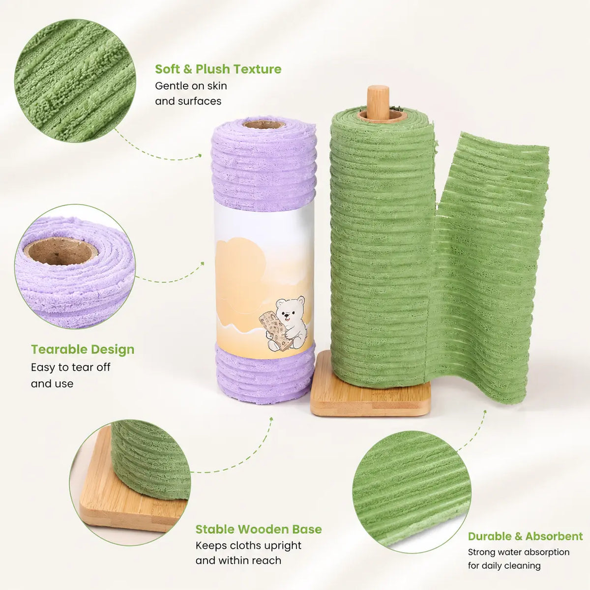 Tearable Reusable Cleaning Cloth Roll, Washable Absorbent Towels for Kitchen & Household Cleaning