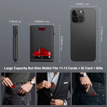 Men's RFID Minimalist Bifold Wallet - 1 ID Window, Pop Up Card Holder, Money Clip