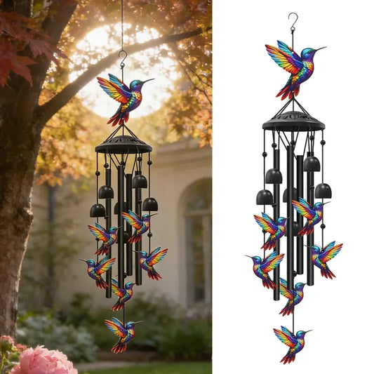 Juneteenth - Vintage Colorful Hummingbird Wind Chime with Metal Tubes and Bells