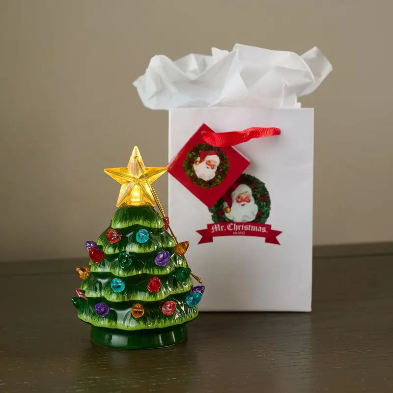 Mini 4.5-inch retro LED ceramic Christmas tree (lighted) suitable for holiday decor or as a gift