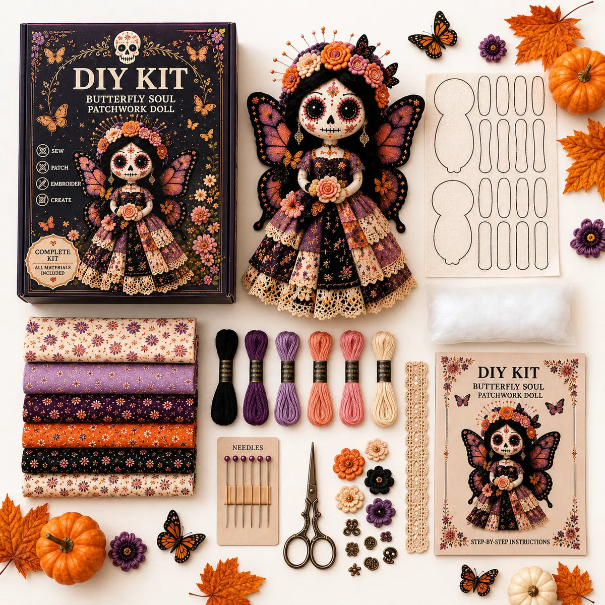 Halloween DIY Sewing Craft Kit Patchwork Hand-Stitching Set for Festive Home Decor