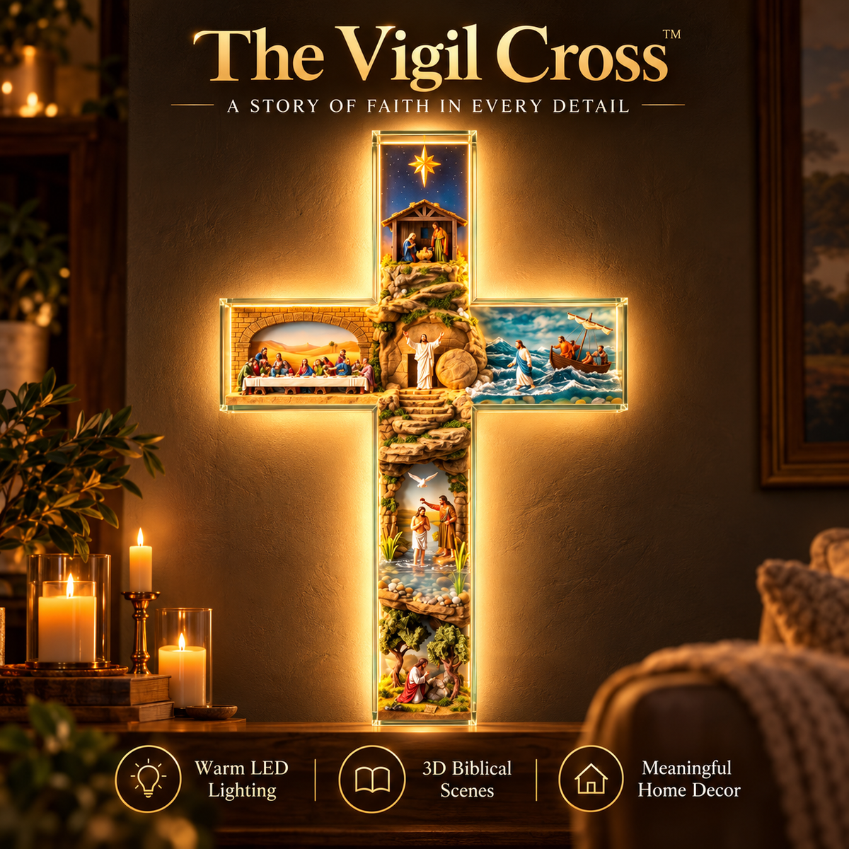The Vigil Cross Illuminated Biblical Story Wall Cross