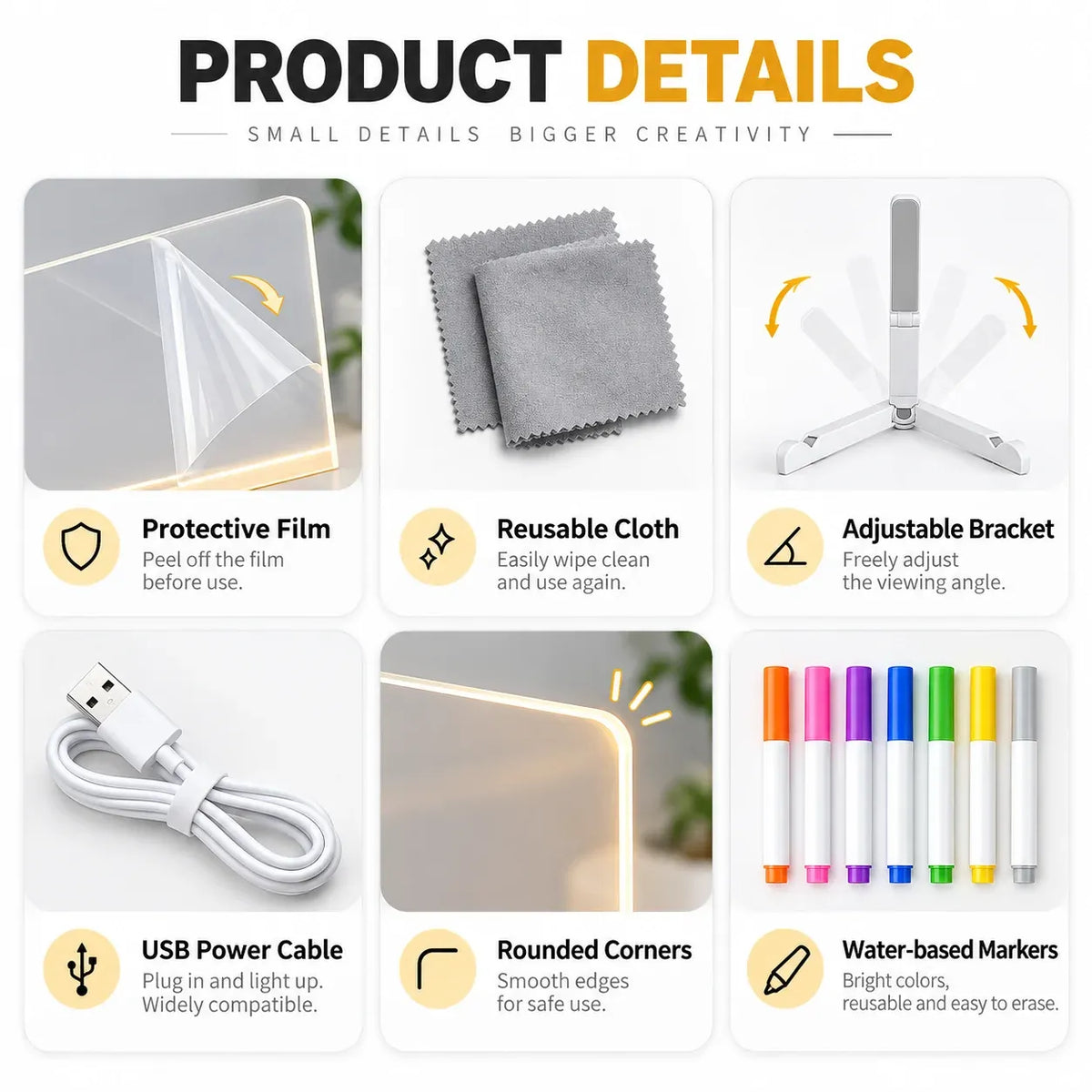 Reusable Acrylic LED Message Board Light-Up Writing & Drawing Display