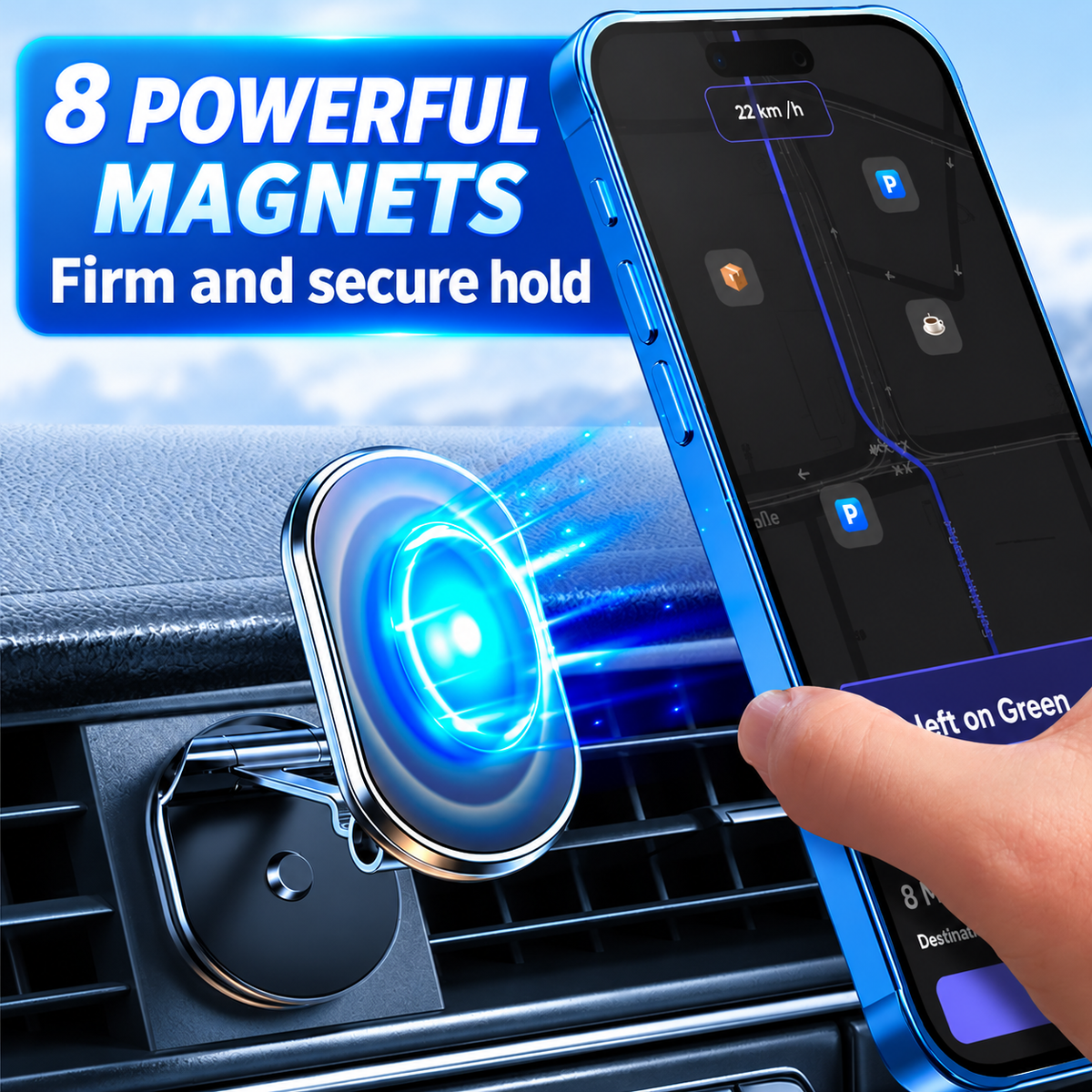 Foldable metal magnetic car phone holder - 360 rotating