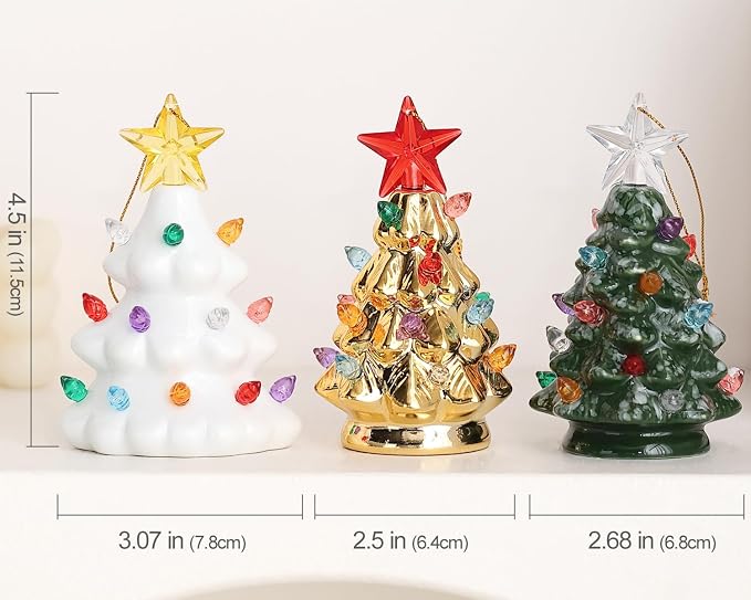 Mini 4.5-inch retro LED ceramic Christmas tree (lighted) suitable for holiday decor or as a gift