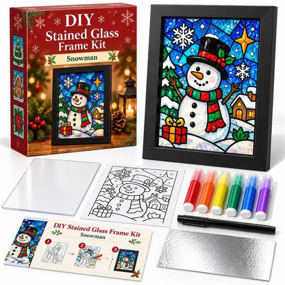 Beginner-Friendly Christmas Stained Glass-Style Frame Kit | 8 Festive Designs with Pens, Foil & Frame