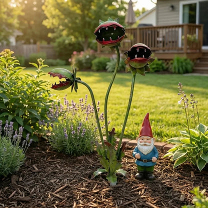 Whimsical Metal Carnivorous Plant Garden Stake