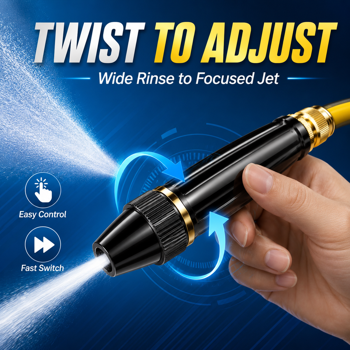 Adjustable Twist Jet Hose Nozzle | Compact Outdoor Cleaning Sprayer