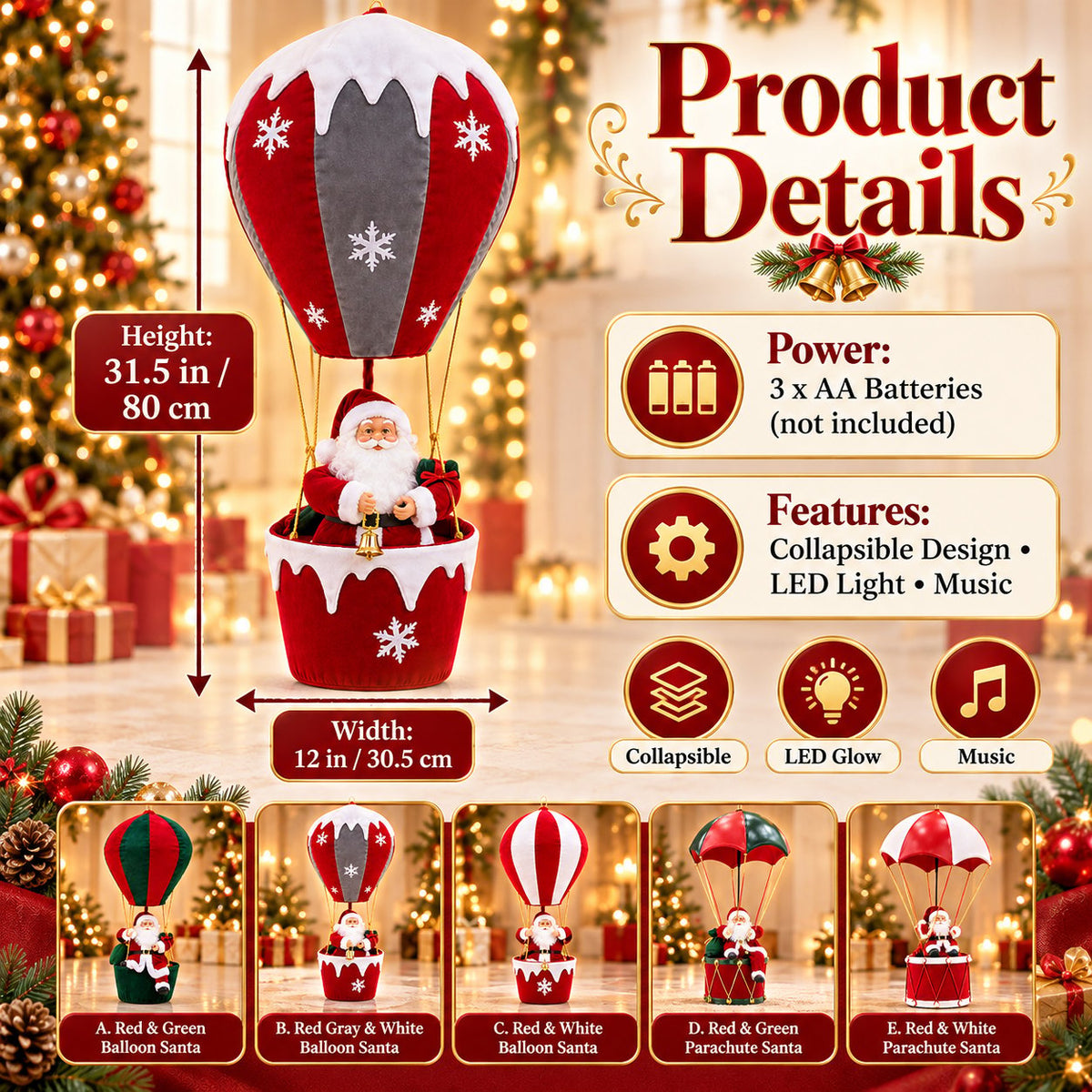 Lighted Musical Hanging Santa | Collapsible Christmas D cor