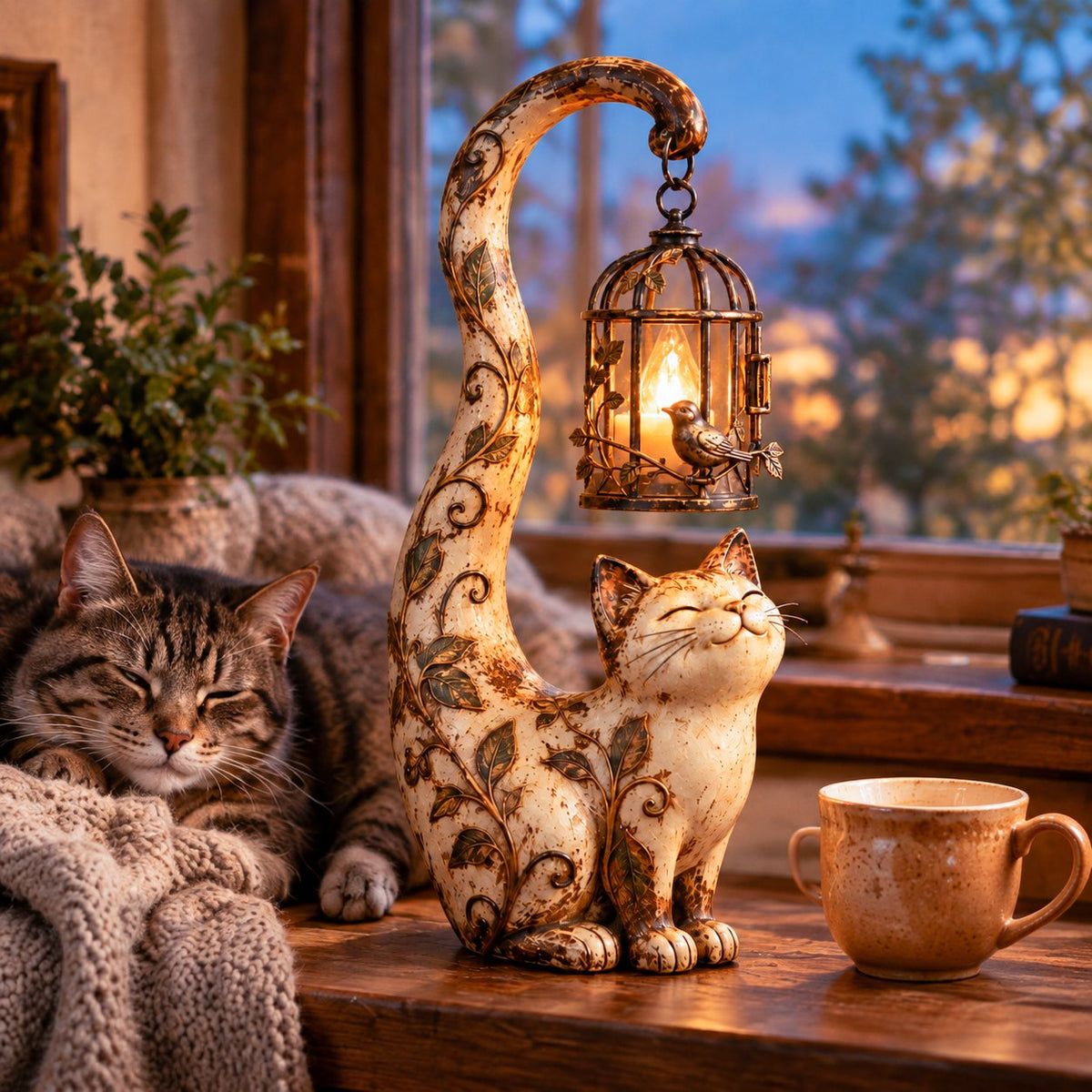 Vintage Cat Lantern Sculpture Lamp - A Little Guardian of Warmth, Memories & Cozy Corners