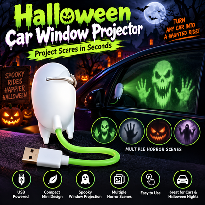 Halloween Car Window Projector USB-Powered Spooky Ghost Projection for Cars & Halloween Nights