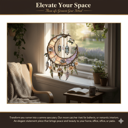 Hand-Painted Moon and Floral Window Decor