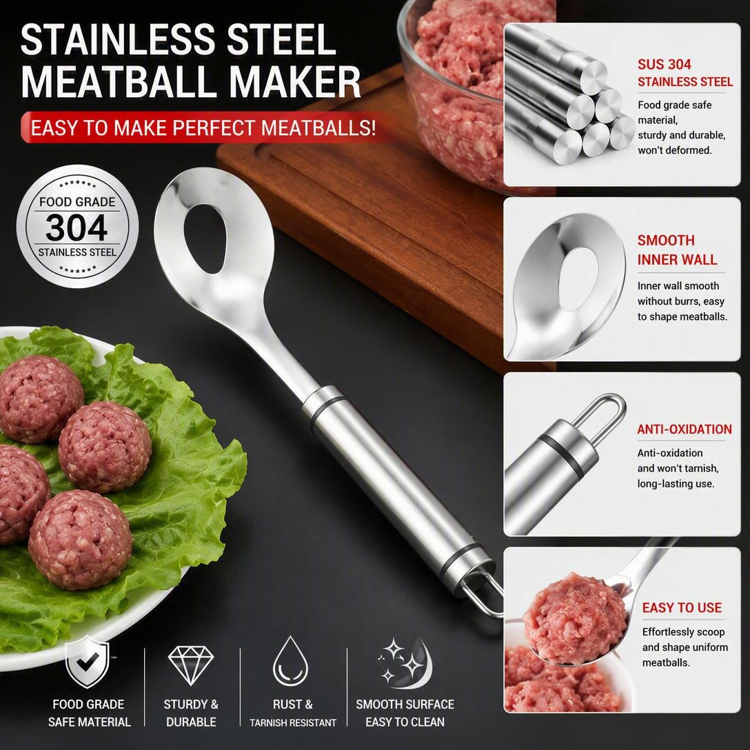 304 Stainless Steel Meatball Scoop Ball Maker, Easy Grip Kitchen Tool for Meatballs, Fish Balls & Dough