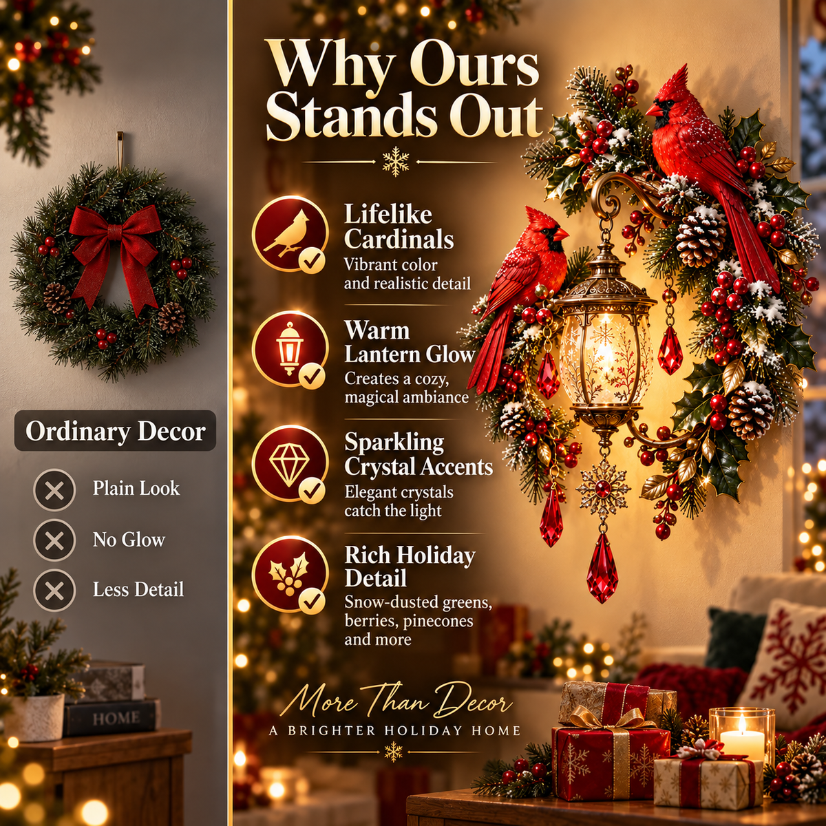 Cardinal Lantern Wall Decor A Warm Holiday Glow