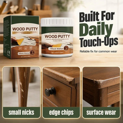 Wood Repair Filler Putty Fills Cracks & Chips, Smooths Surfaces, Blends with Dark Wood