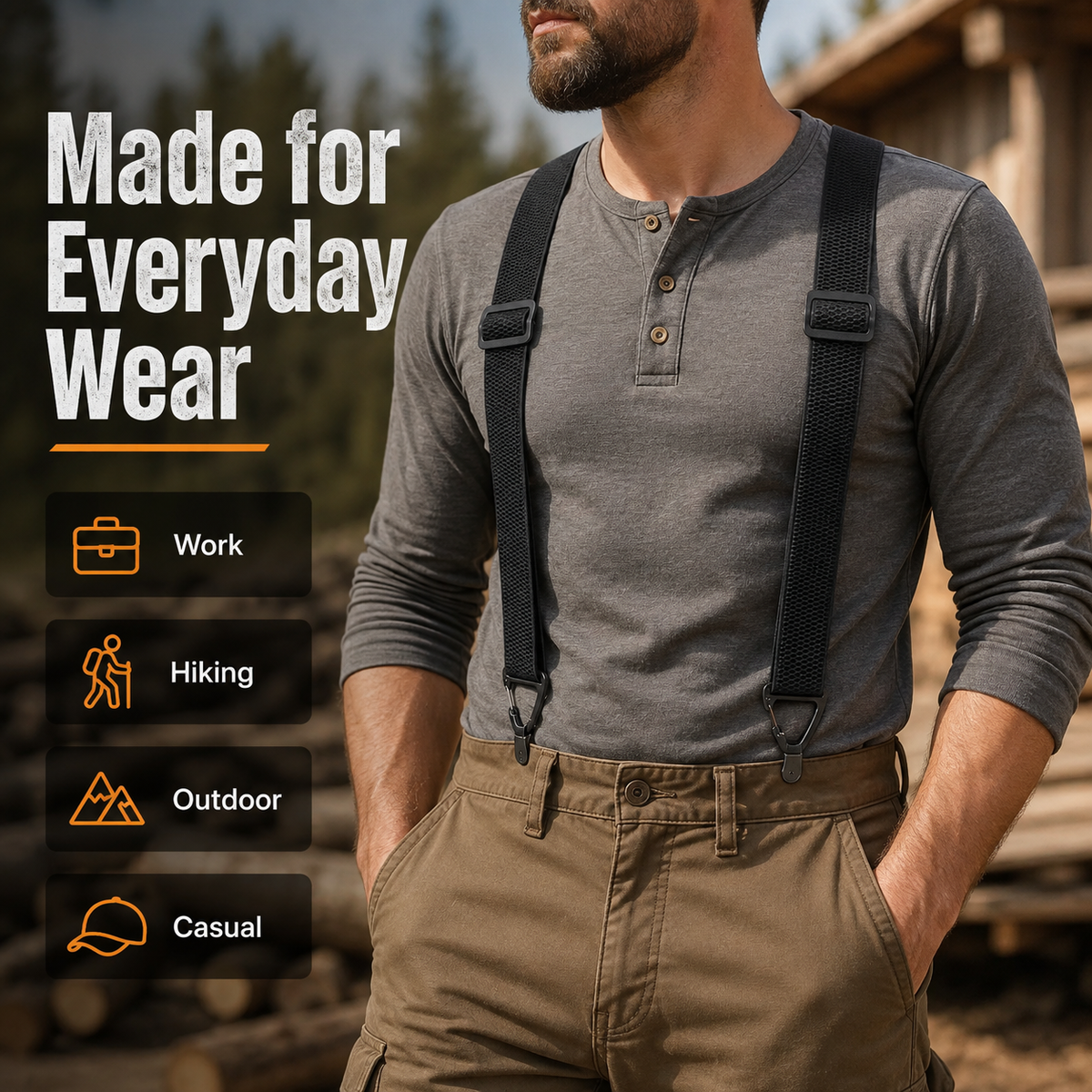 Heavy-Duty Men s Suspenders with Hook Clips Adjustable X/Y-Back Work Suspenders