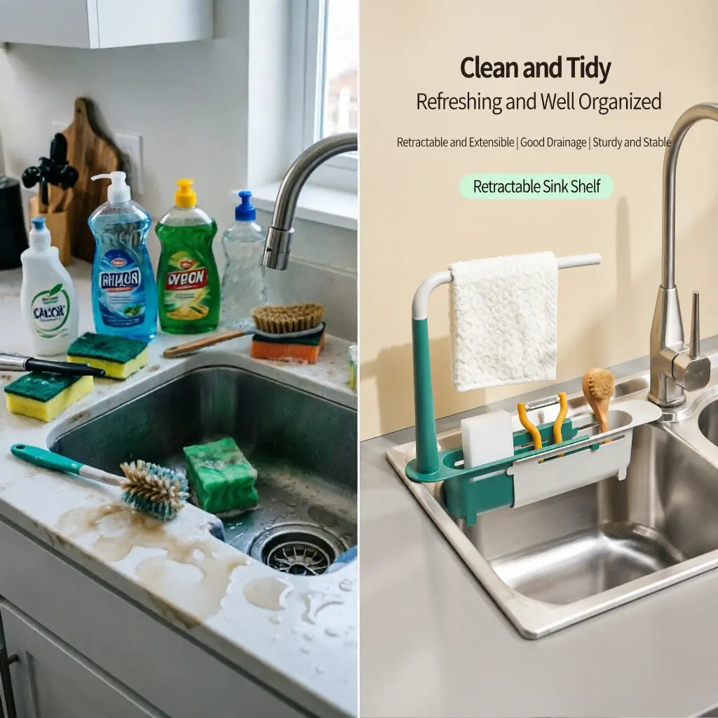 Extendable Sink Organizer with Towel Rack