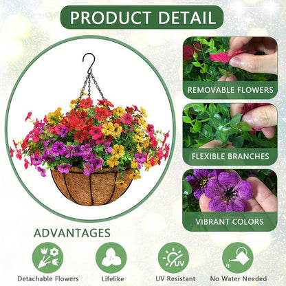 Simulated Hanging Flower Basket No Watering. No Wilting. Just Perfect Blooms