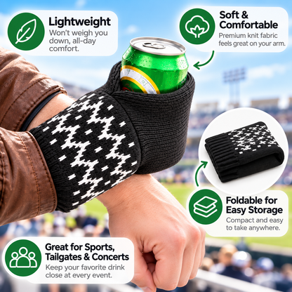 Hands-Free Wearable Can Holder Cozy Knit Drink Sleeve for Game Day